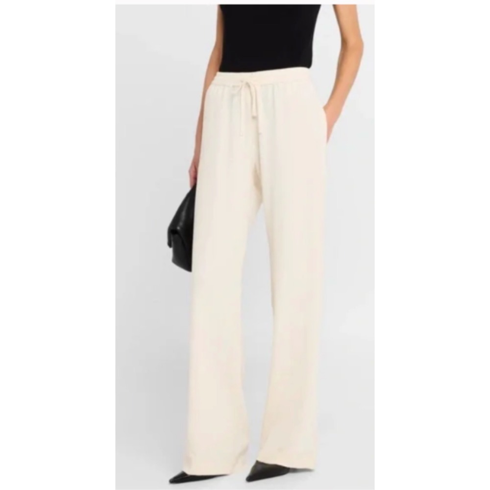 Enza Costa Textured Crepe Wide Leg Pants Womens M Cream Relaxed Minimalist